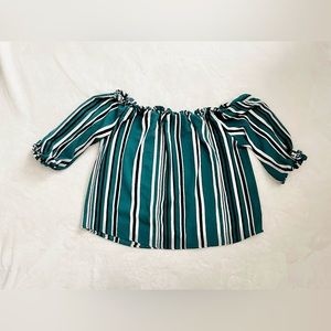 Rue 21 | Large | Striped Ruffled Off-The-Shoulder Long Sleeve Woven Shirt Top